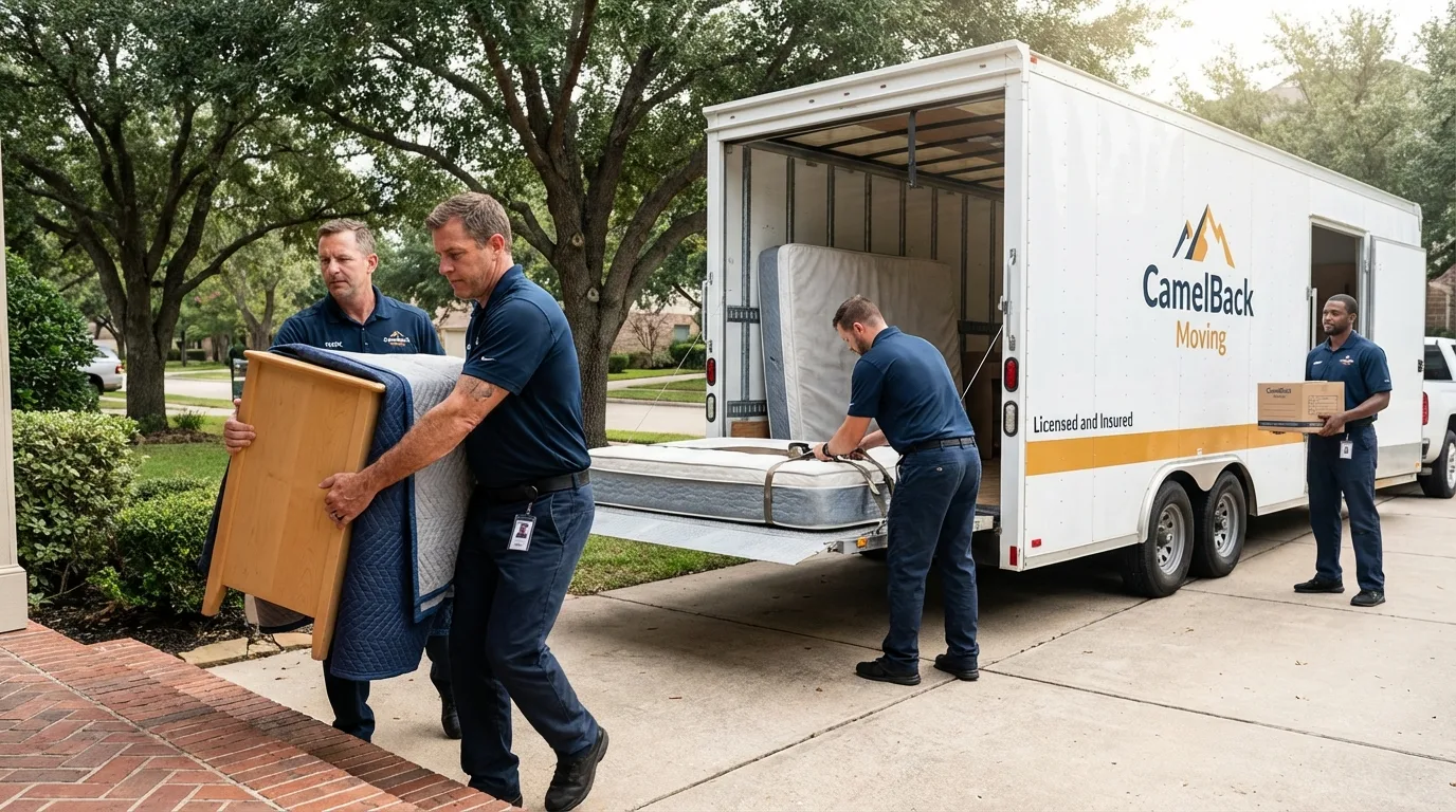 Crew loading residential truck for cross-state move from Keosauqua, IA
