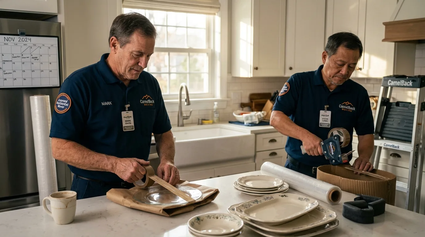 Professional crew packing kitchen dishware in Keosauqua, IA